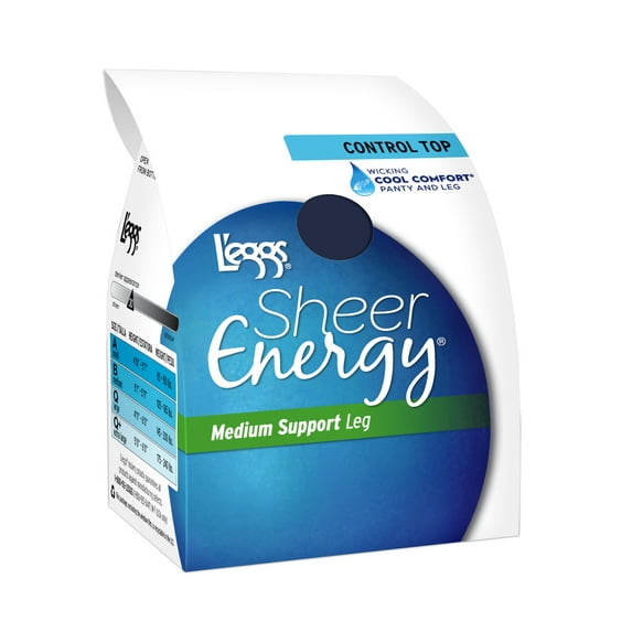 L'eggs Sheer Energy Control Top, Reinforced Toe Pantyhose 6-Pack Navy Q Women's