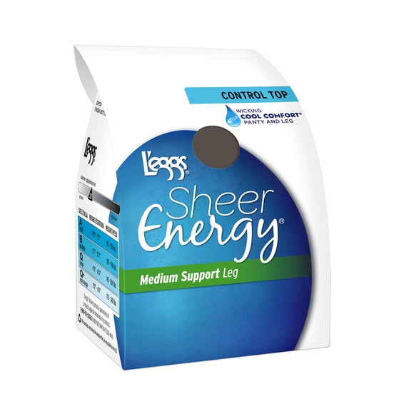 L'eggs Sheer Energy Control Top, Toe Pantyhose 6-Pack Taupe Q Women's