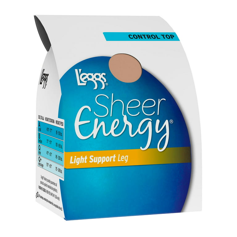 L'eggs Sheer Energy Light Support Leg Control Top, Toe Pantyhose 4-Pack  Suntan Q+ Women's