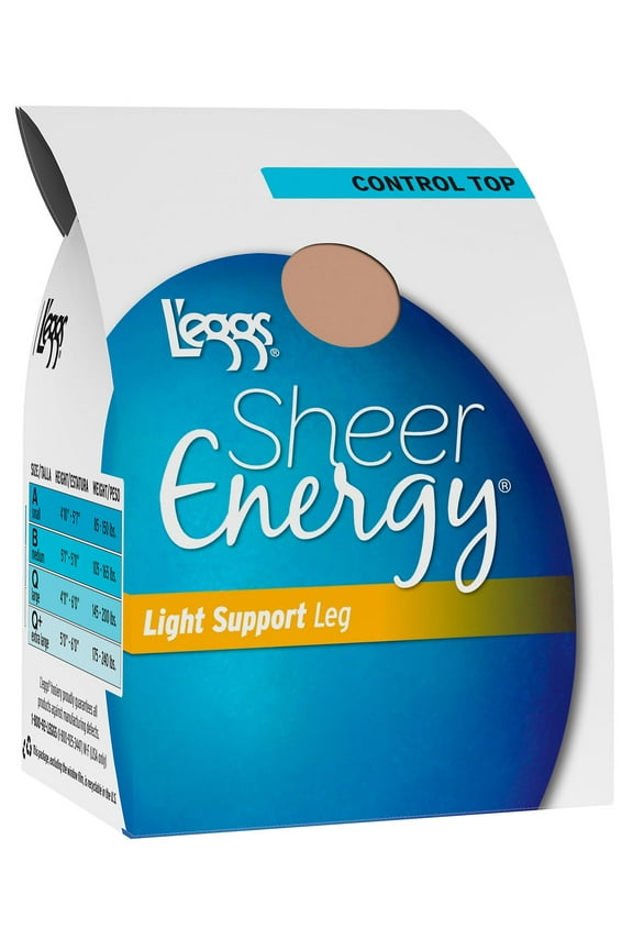 Sheer Energy Light Support Leg Control Top, Toe Pantyhose 4-Pack Suntan Q Women's
