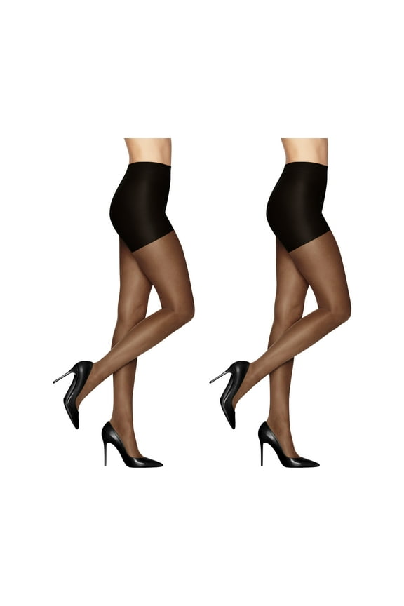 Women's Sheer Energy Medium Leg Support Control Top Sheer Tights, 2 Pair, Size B Jet Black
