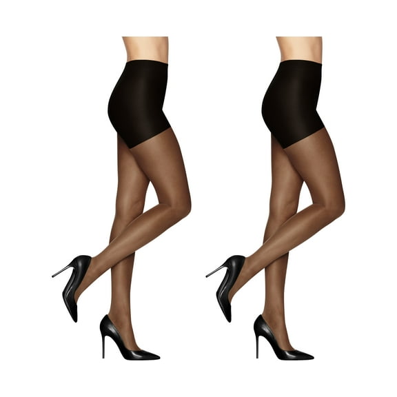 L'eggs Women's Sheer Energy Medium Leg Support Control Top Sheer Tights, 2 Pair, Size B Jet Black