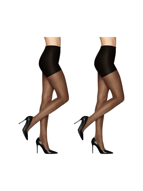 Sheer Energy Medium Leg Support Control Top Sheer Tights Women's 2 Pair Jet Black Size Q