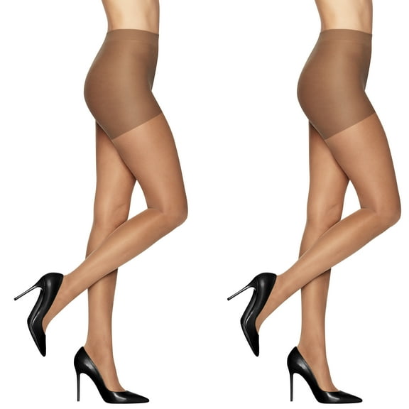 L'eggs Women's Sheer Energy Medium Leg Support Control Top Sheer Tights, 2 Pair, Size Q Suntan