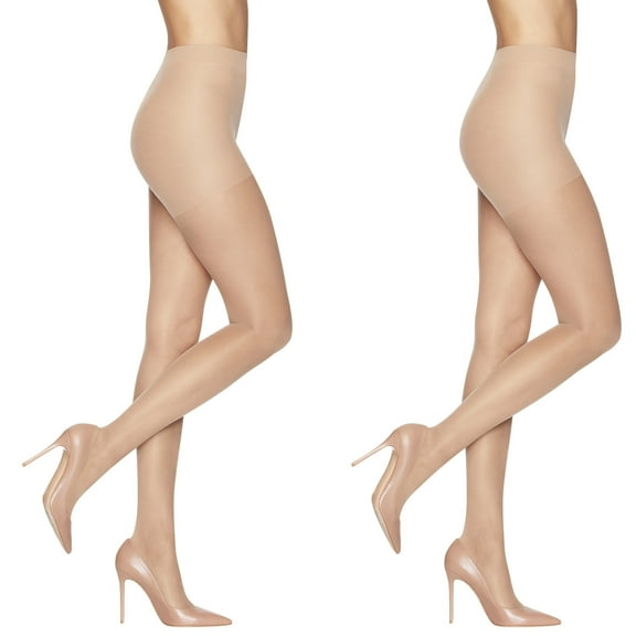 L'eggs Women's Sheer Energy Medium Leg Support Control Top Sheer Tights, 2 Pair, Size Q+ Nude