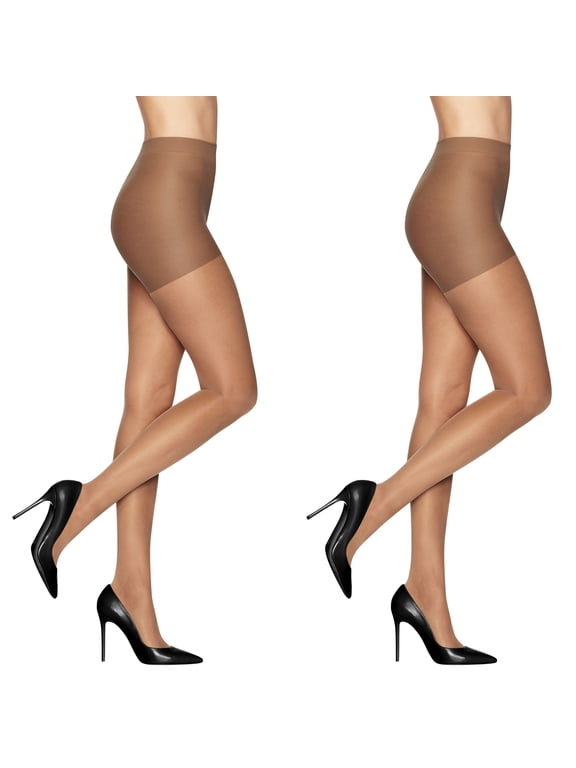Sheer Energy Medium Leg Support Control Top Sheer Tights Women's Reinforced Toe, 2 Pair