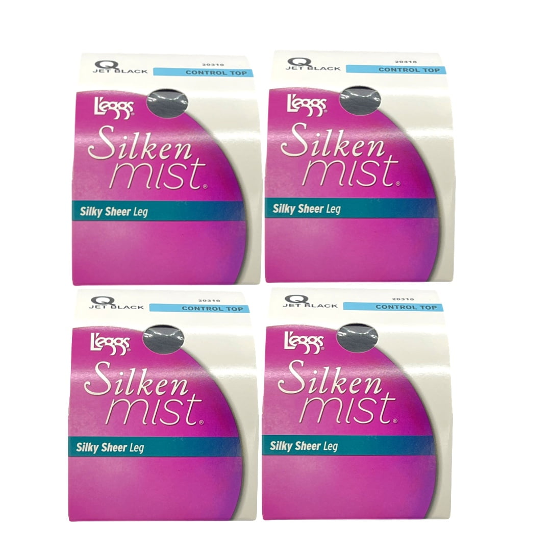 L'eggs Silken Mist Control Top Pantyhose Jet Black (Pack of 4)
