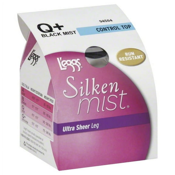 L'eggs Silken Mist Ultra Sheer with Run Resist Technology, Control Top Toe Pantyhose, 1-Pack Black Q+ Women's