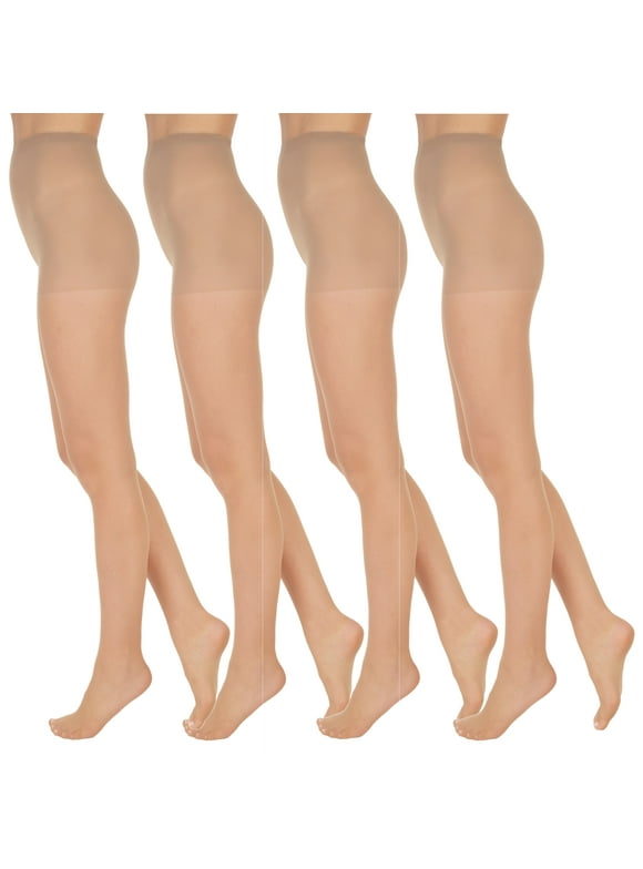 Everyday Women's Reinforced Panty Sheer Toe Nylon Pantyhose, 4 Pair