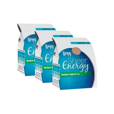 L’eggs Women's Sheer Energy Control Top Pantyhose Reinforced Toe 3 Pack