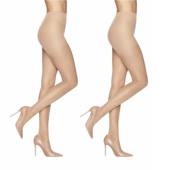 L'eggs Women's Sheer Energy Medium Leg Support Sheer Tights Control Top No-Roll Waistband ST, 2 Pair, Size Q Nude