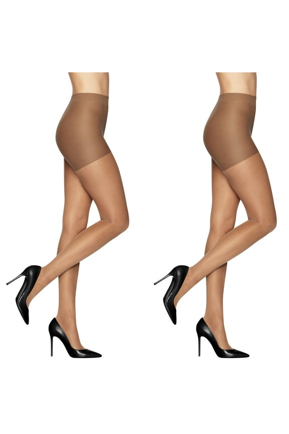 Sheer Energy Medium Leg Support Control Top Sheer Tights Women's Reinforced Toe, 2 Pair, Size B Suntan