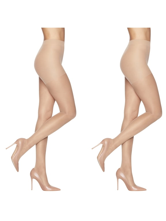 Women's Sheer Energy Medium Leg Support Control Top Sheer Tights, 2 Pair