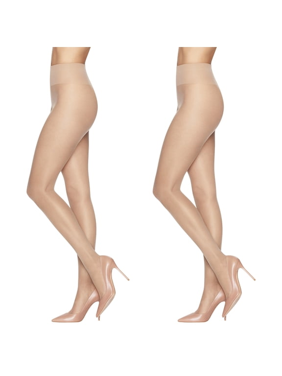 Women's Sheer Energy Medium Leg Support Control Top Sheer Tights Sheer Toe, 2 Pair