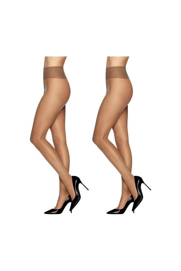 Women's Sheer Energy Medium Leg Support Control Top Sheer Tights ST, 2 Pair, Size B Suntan