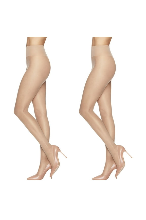 Women's Sheer Energy Medium Leg Support Control Top Sheer Tights Sheer Toe, 2 Pair