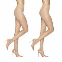 L'eggs Women's Sheer Energy Medium Leg Support Sheer Tights Control Top No-Roll Waistband ST, 2 Pair, Size B Nude