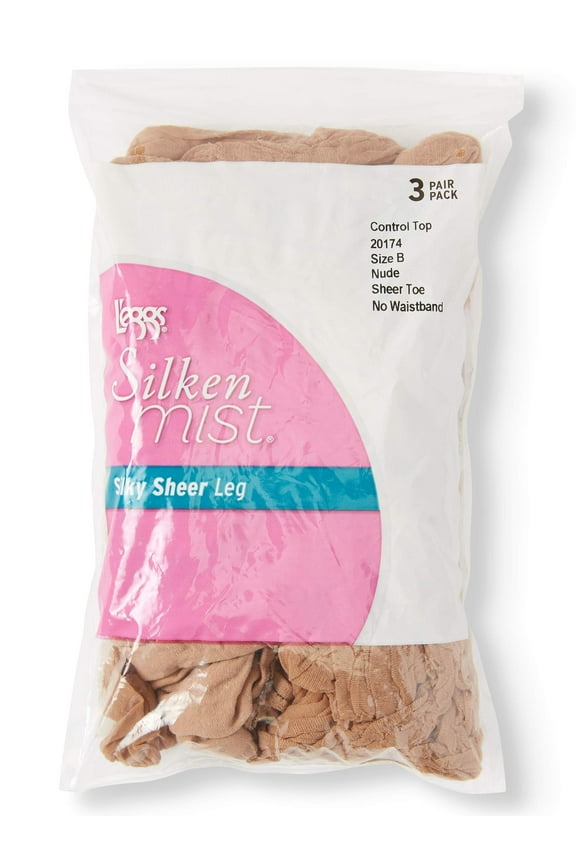 Women's Silken Mist No-Roll Waist Band Control Top Pantyhose, 3 Pack