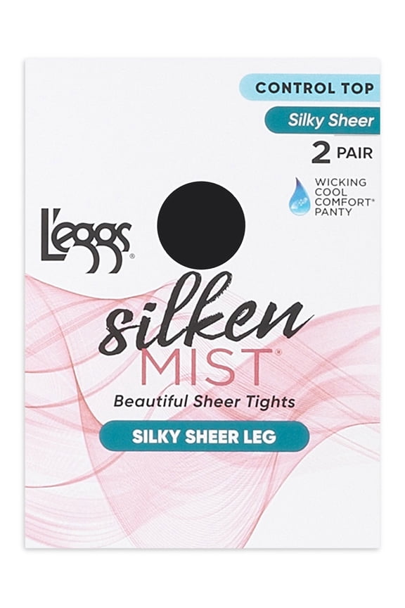 Women's Silken Mist Silky Sheer Leg Sheer Tights Wicking Cool ComfortÂ® Control Top Sheer Toe, 2 Pair