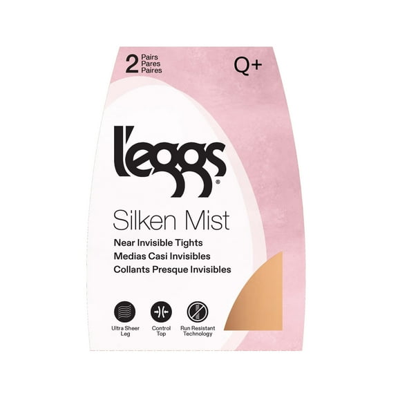 L'eggs Women's Silken Mist Ultra Sheer Tights Control Top Run Resistant Sheer Toe, 2 Pair