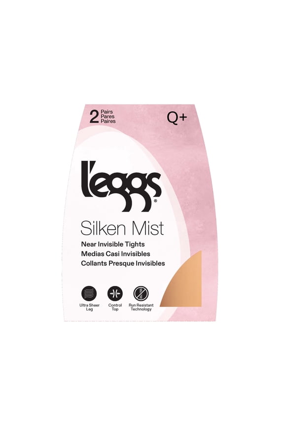 Women's Silken Mist Ultra Sheer Tights Control Top Run Resistant Sheer Toe, 2 Pair