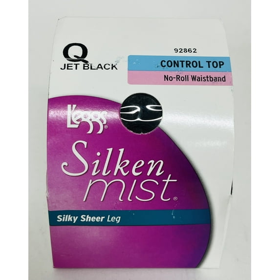 L'eggs Women's Silken No Waistband Control Top Panty Hose, Jet Black, Q