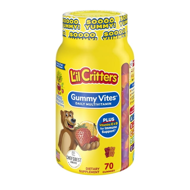 L’il Critters Gummy Vites Daily Gummy Multivitamin for Kids, Vitamin C, D3 for Immune Support Cherry, Strawberry, Orange, Pineapple and Blueberry Flavors, 70 count Gummies