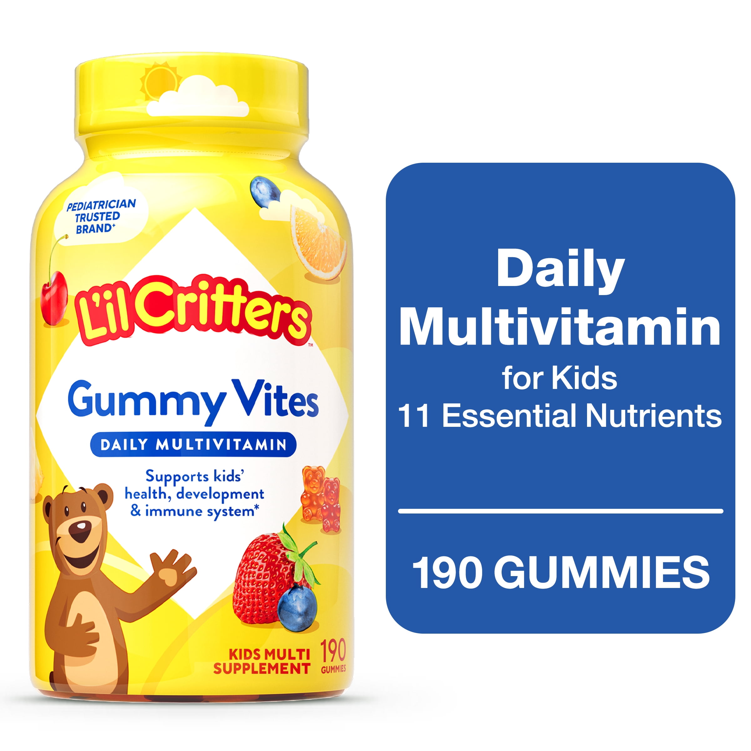 L’il Critters Gummy Vites Kids Multivitamin Gummies, Mixed Fruit, 190 Count, Immune Support