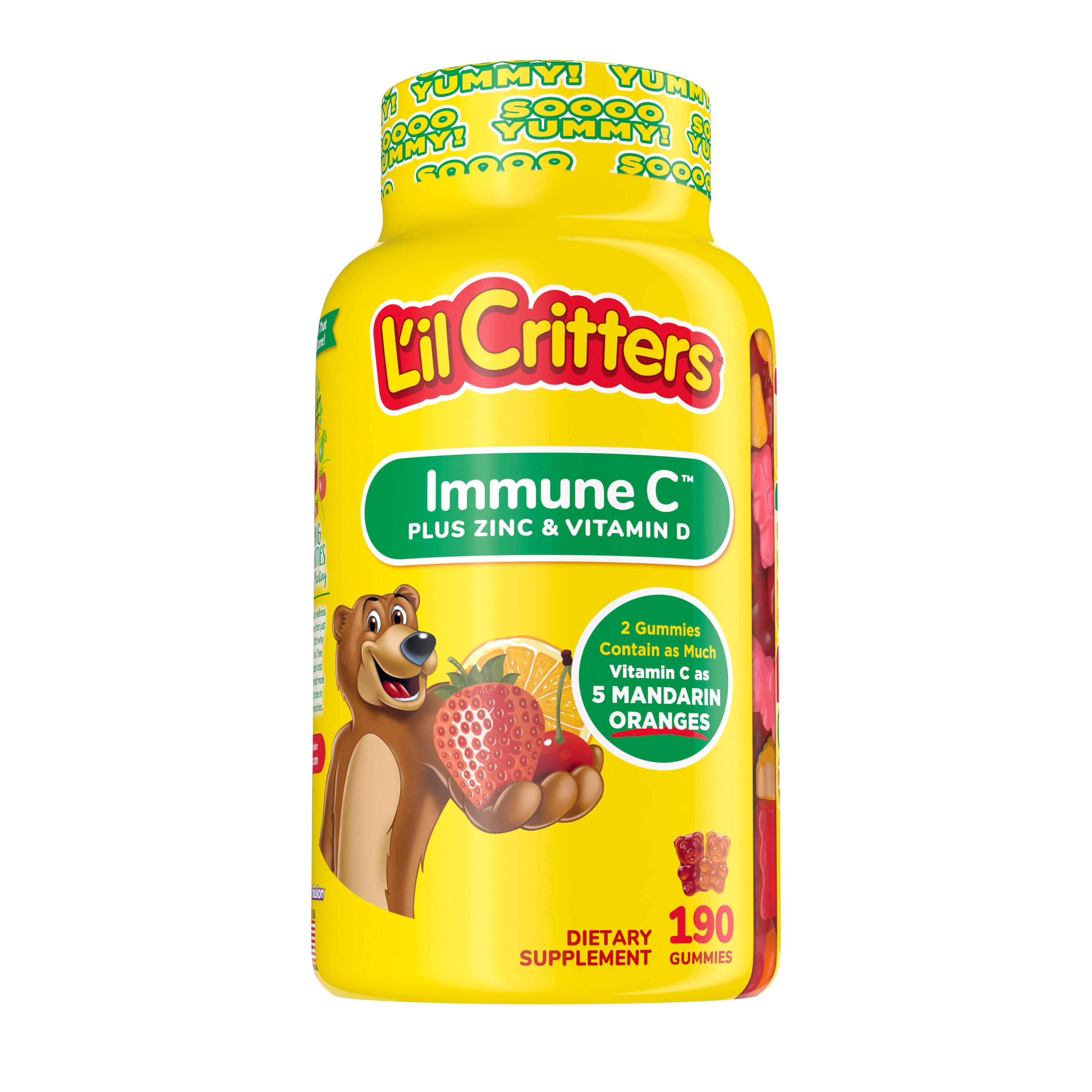 L'il Critters Immune C Kids Gummy Vitamin Supplement, Fruit Flavored Gummy  with Vitamin C, Zinc and Vitamin D,  190 Count - image 1 of 10