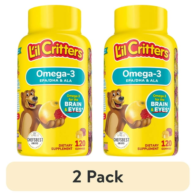 (2 pack) L'il Critters Kids Omega3 Gummy, 3 fatty acids, DHA, EPA and
