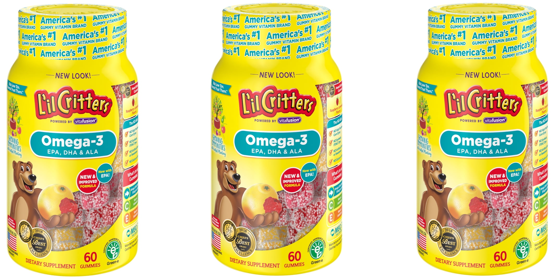 L'il Critters Omega3 Gummy Fish, 180 Count (3x60ct)