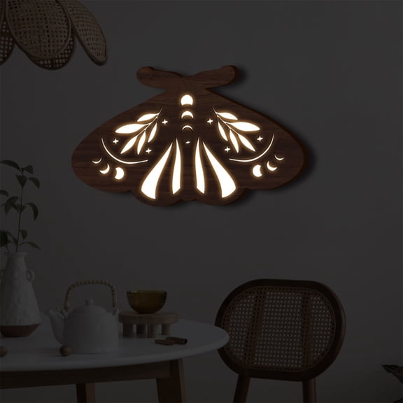 Lámpara colgante de pared con luz LED nocturna de madera bohemia.
