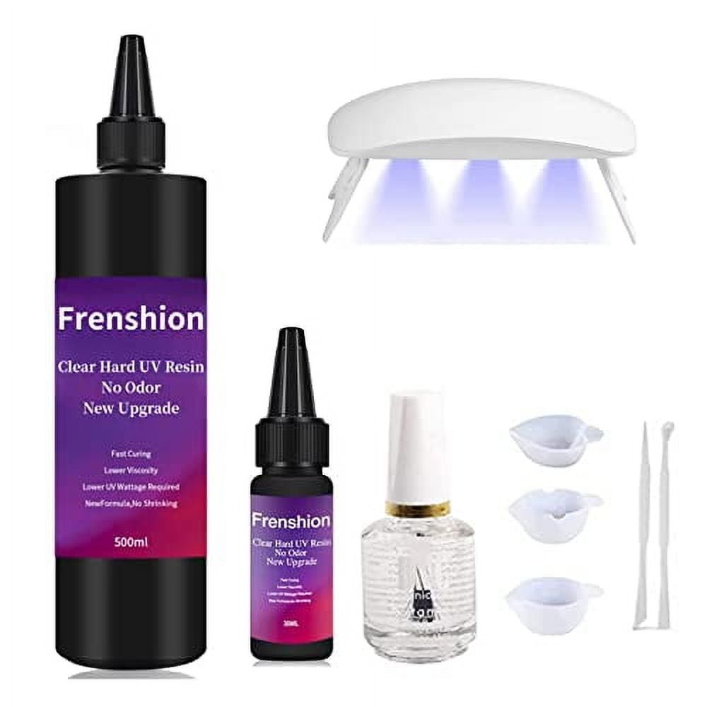 Lámpara incluida-500 ML + 30 ML resina UV dura transparente e inodora para fundición y revestimiento DIY fabricación de joyas + aceite de brillo de acabado de 15 ML + 5 herramientas