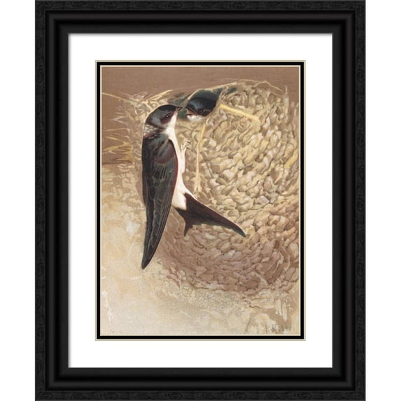 Léo-Paul Robert 19x24 Black Ornate Framed Double Matted Museum Art Print Titled: Fenetre Swallow (1880)