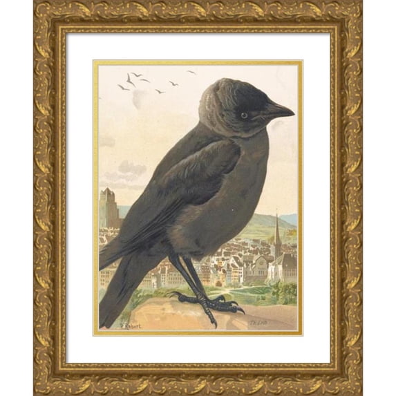 Léo-Paul Robert 19x24 Gold Ornate Framed and Double Matted Museum Art Print Titled - Choucas (Corbeau) (1880)