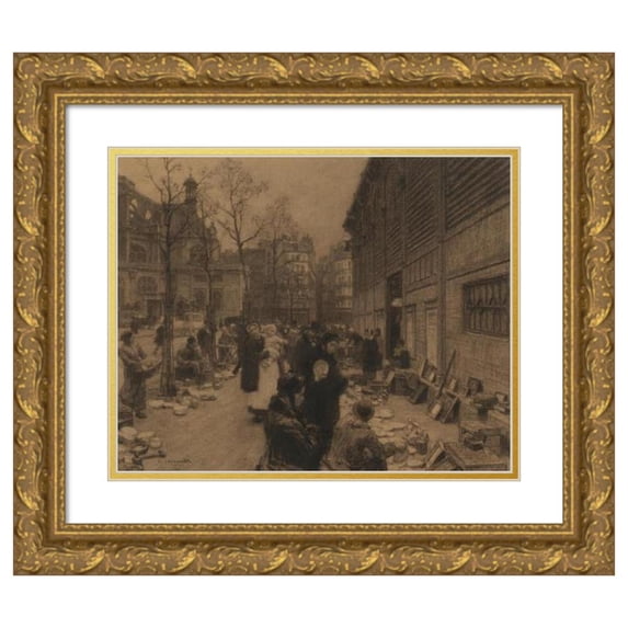 Léon Augustin Lhermitte 18x15 Gold Ornate Wood Frame and Double Matted Museum Art Print Titled - The Surroundings of the Halles (1881)