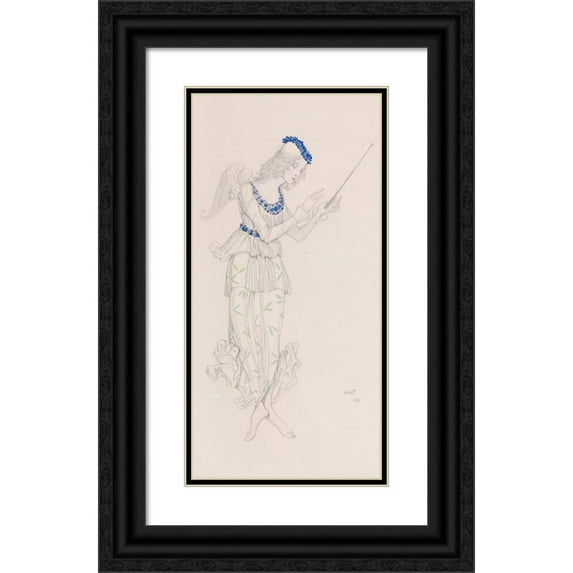 Léon Bakst 9x14 Black Ornate Wood Framed Double Matted Museum Art Print Titled: Costume Design for a Fairy from the Ballet the Sleeping Beauty (1916)
