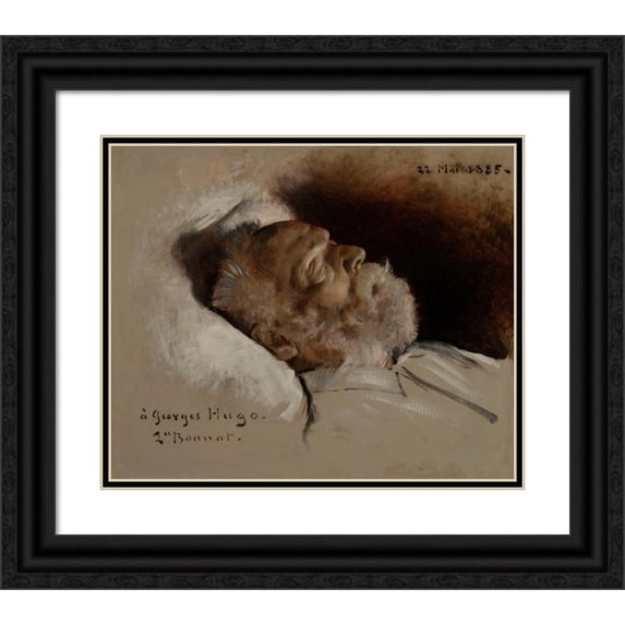 Léon Bonnat 14x12 Black Ornate Wood Framed Double Matted Museum Art Print Titled: Victor Hugo on His Deathbed (1885)