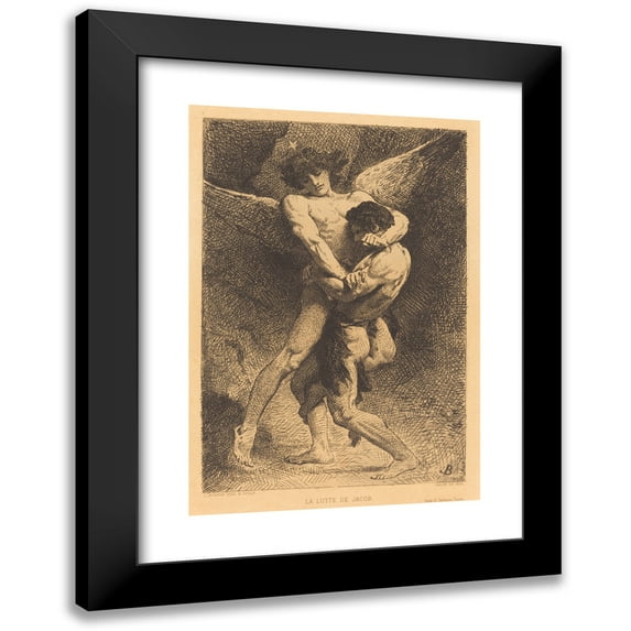 Léon Bonnat 18x24 Black Modern Framed Museum Art Print Titled - La Lutte De Jacob (Jacob Wrestling with the Angel) (1876)