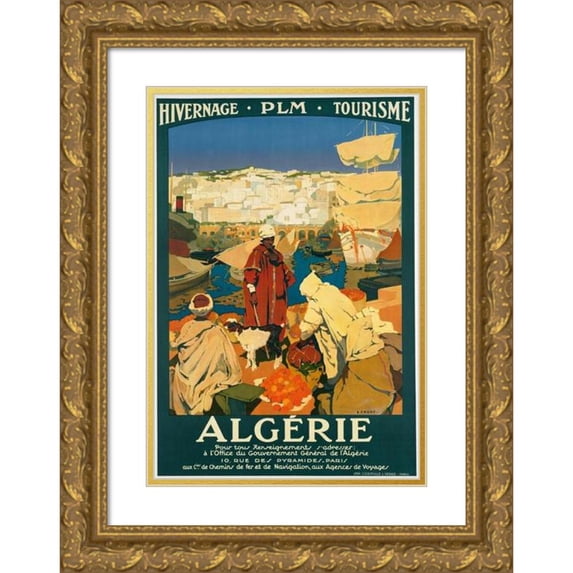 Léon Cauvy 11x14 Gold Ornate Wood Frame and Double Matted Museum Art Print Titled - Algeria (1930)