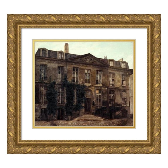 Léon Cugnet 17x15 Gold Ornate Wood Frame and Double Matted Museum Art Print Titled - The Le Brun Hotel, Rue Du Cardinal-Lemoine (1898)