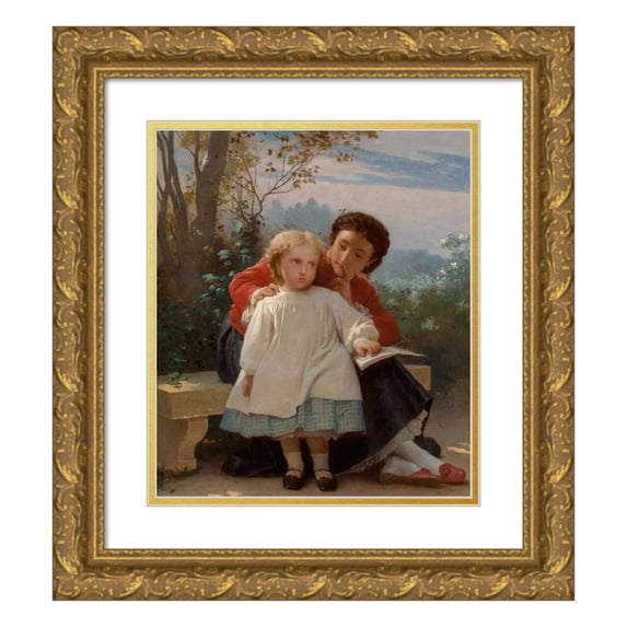 Léon-Jean-Basile Perrault 12x14 Gold Ornate Wood Frame and Double Matted Museum Art Print Titled - A Reading Lesson