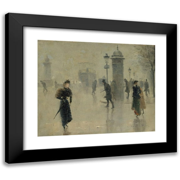 Léon Lemaître 14x12 Black Modern Framed Museum Art Print Titled - Passers -By on the Boulevard, a Winter Day (1895)