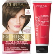 L'Oreal Paris Excellence Creme Permanent Hair Color, 5 Medium Brown + Hair Color Moisture Lock Ultra Care Conditioner, 4 fl oz
