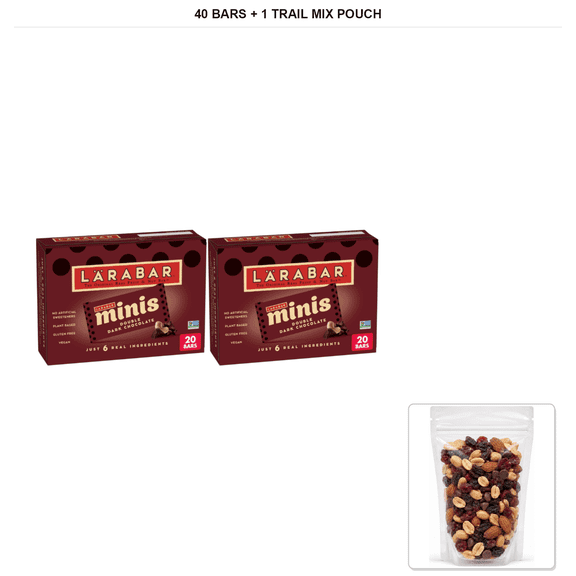 Lrabar Double Dark Chocolate Mini Bars, 2 Boxes, 40 Bars Total with 1 Bybies Trail Mix Pouch, 2 oz