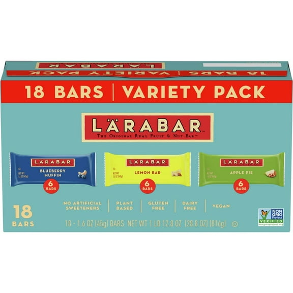 Lrabar Variety Pack, Blueberry Muffin, Lemon Bar, Apple Pie, Fruit & Nut Bars, 18 Ct