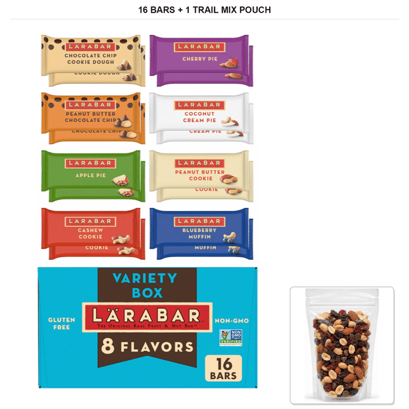 Lrabar Variety Pack, Fruit & Nut Bars, 1.7 oz, 16 Bars with 1 Bybies Trail Mix Pouch, 2 oz
