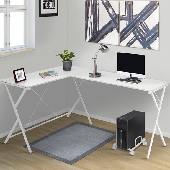 L-shape Computer Desk In White With Customizable Holder Gadget L-shaped Office Portable Cabinet