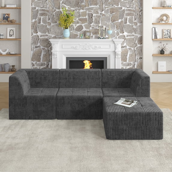 L shape Modular Sectional Sofa, Compressed Sectional Sofa Modern Minimalist Style Couch, Sleeper Sofa for Living Room, Bedroom, Comfy Compressed Sofa Couch Space-Efficient Design-GREY
