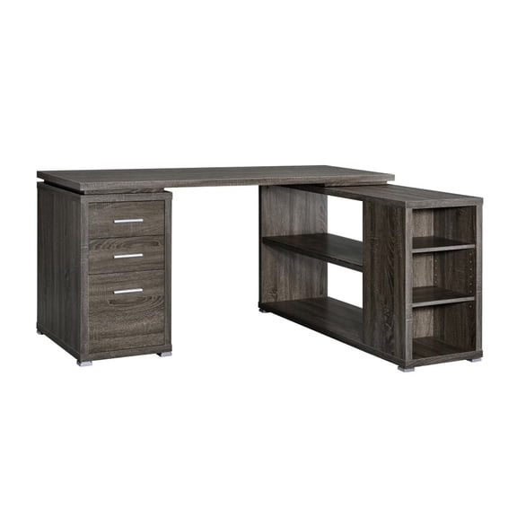 L-shape Office Desk With Shelf And Drawer Storage, Weathered Grey For A Neat Setup